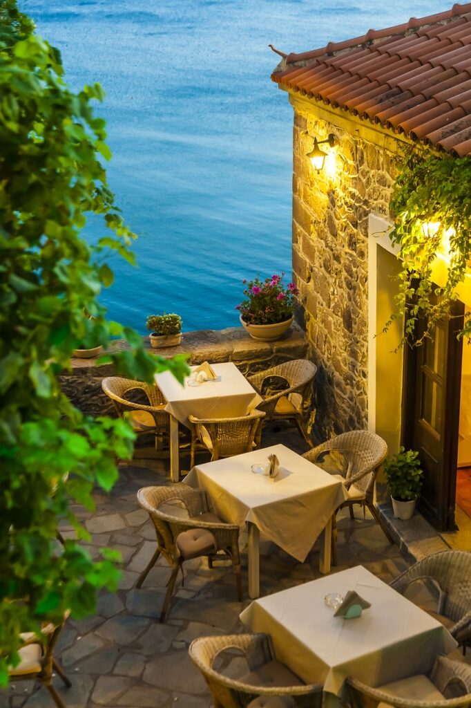 restaurant, nature, food, table, sea, plant, traditional, village, light
