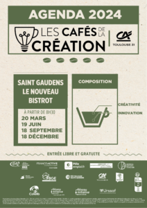Affiche Cafés de la création dans le cadre de mon alternance